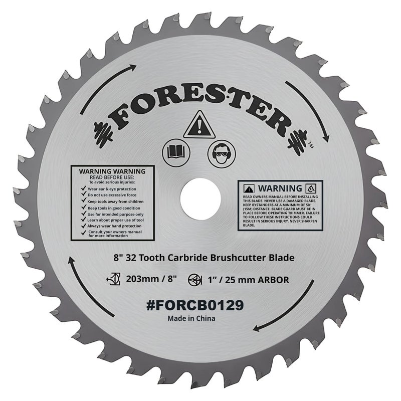 FORESTER Carbide Tip Brush Cutter Blade - 8in x 32 Teeth | Fits Most Straight Shaft Trimmers | Conversion Kit Sold Separately - Image 1